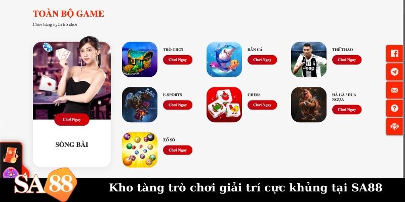 Kho tàng trò chơi giải trí cực khủng tại SA88